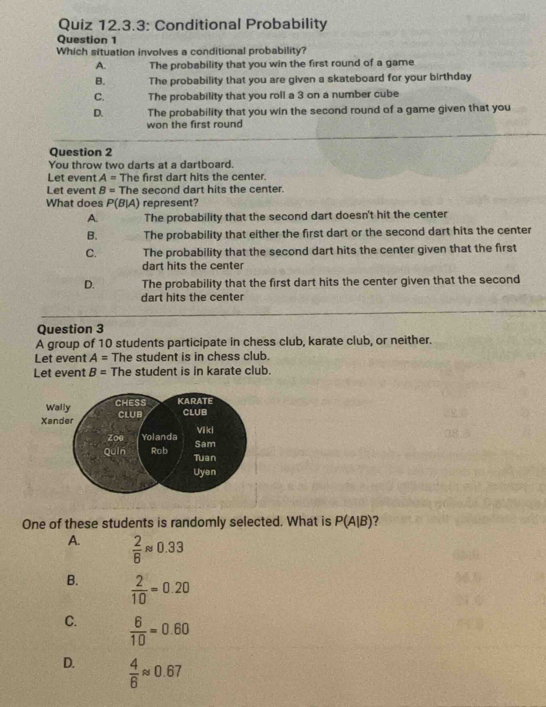 quiz 12.3.3: conditional probabilityquestion 1which situation involves …