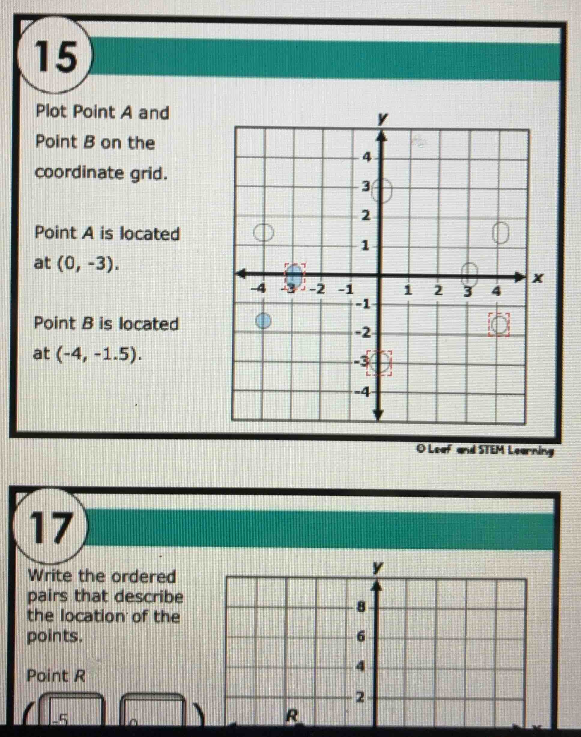 15 plot point a and point b on the coordinate grid. point a is located …