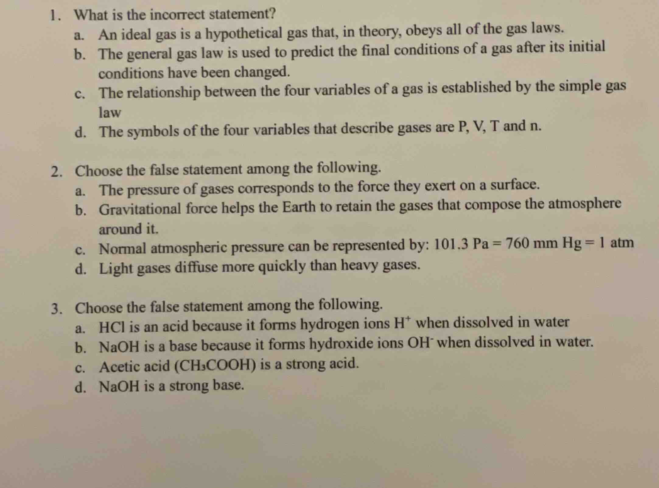 1. what is the incorrect statement? a. an ideal gas is a hypothetical g…
