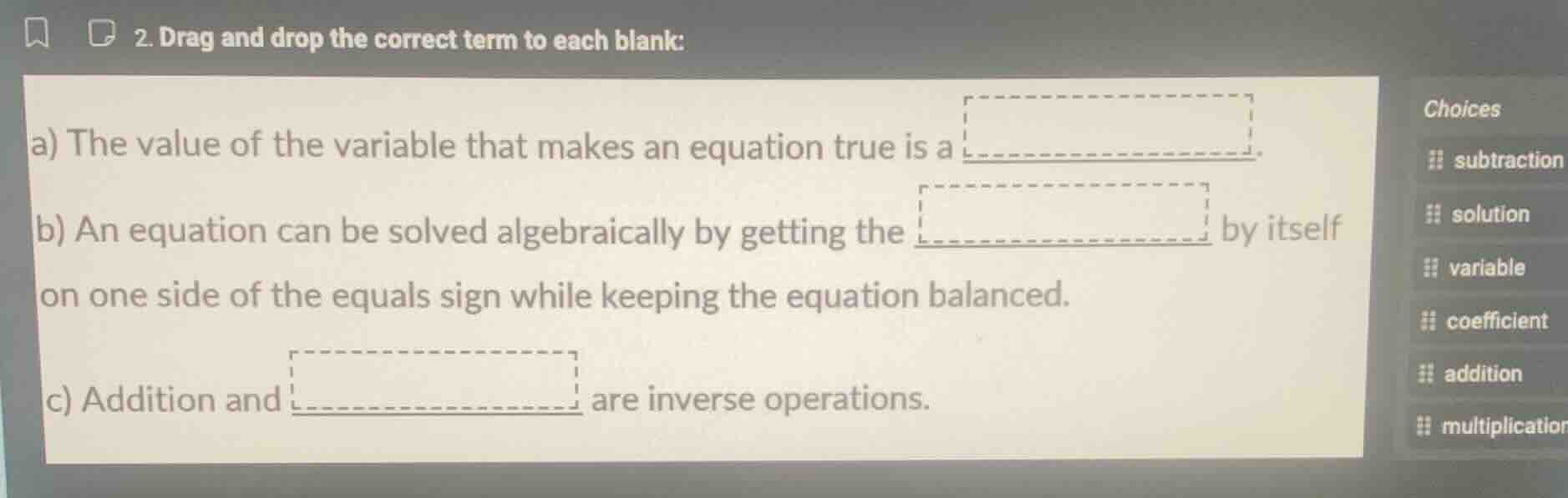 2. drag and drop the correct term to each blank: a) the value of the va…