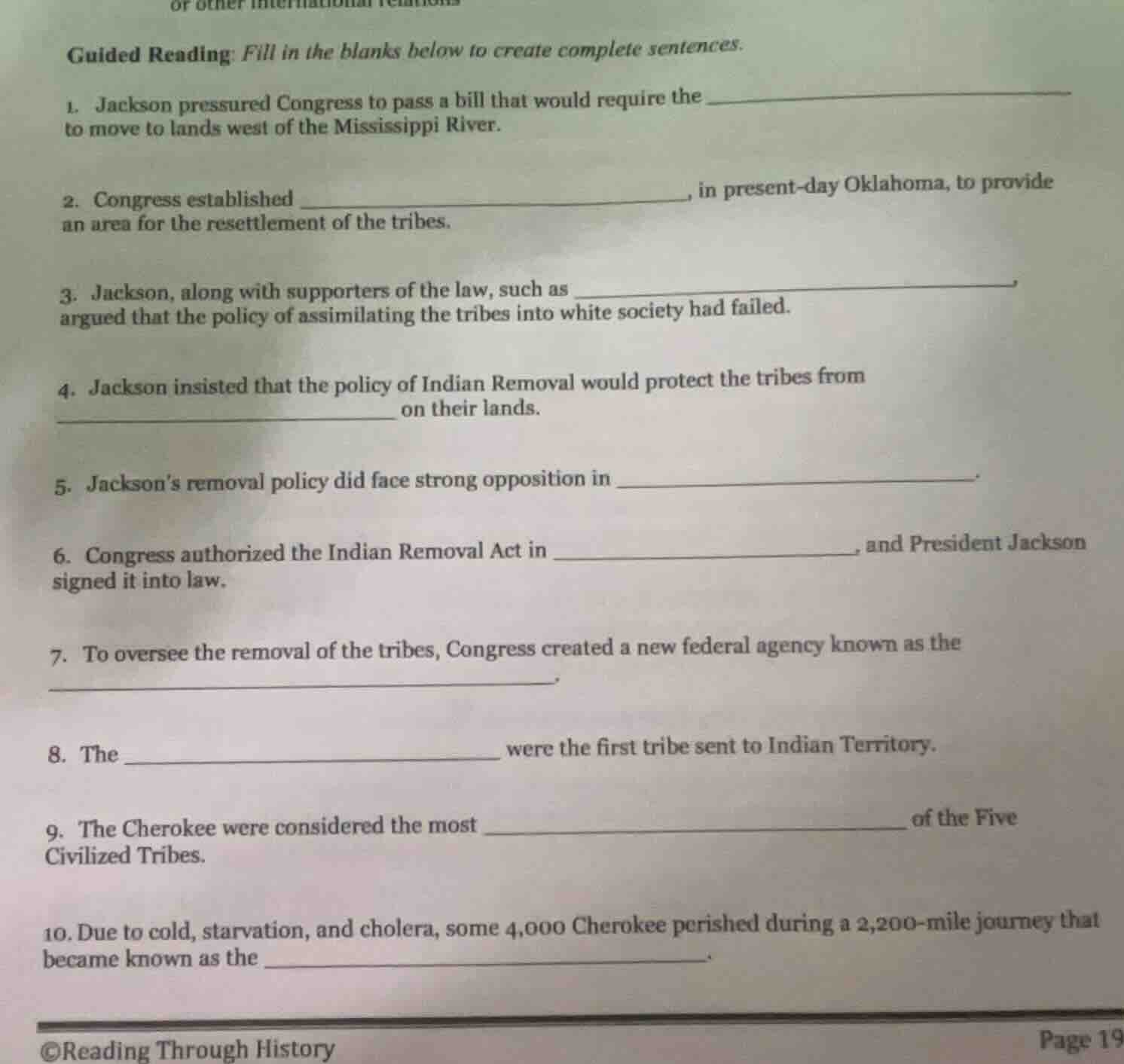 guided reading: fill in the blanks below to create complete sentences. …