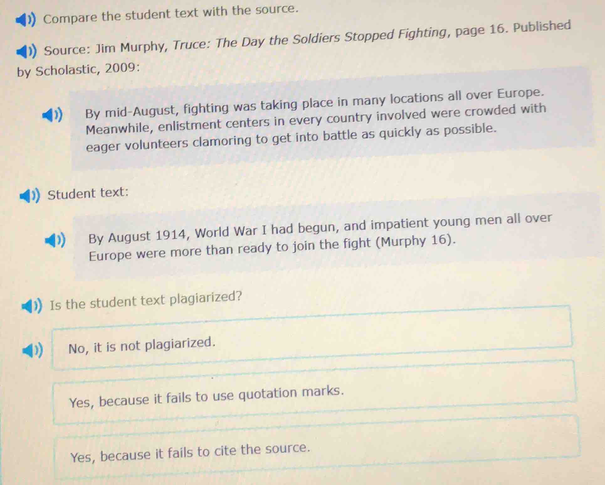 compare the student text with the source. source: jim murphy, truce: th…