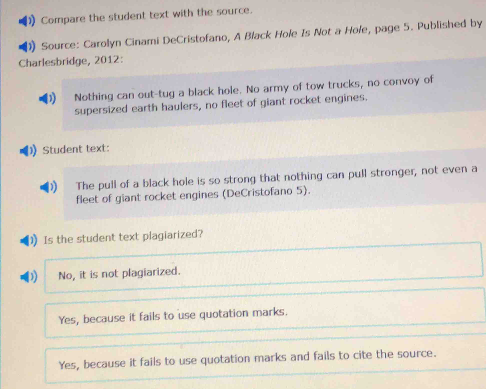compare the student text with the source. source: carolyn cinami decris…