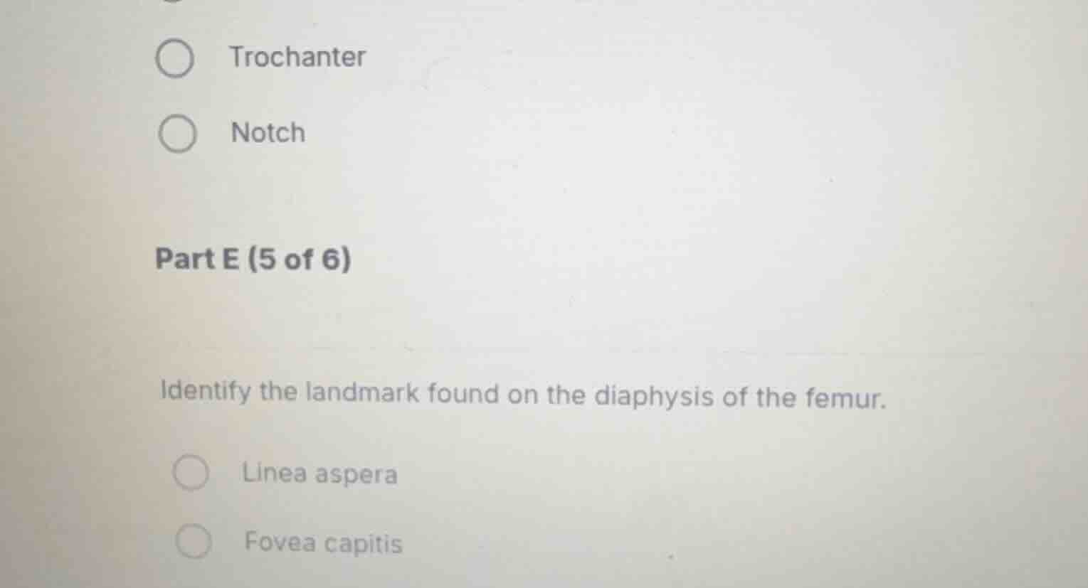 trochanter notch part e (5 of 6) identify the landmark found on the dia…
