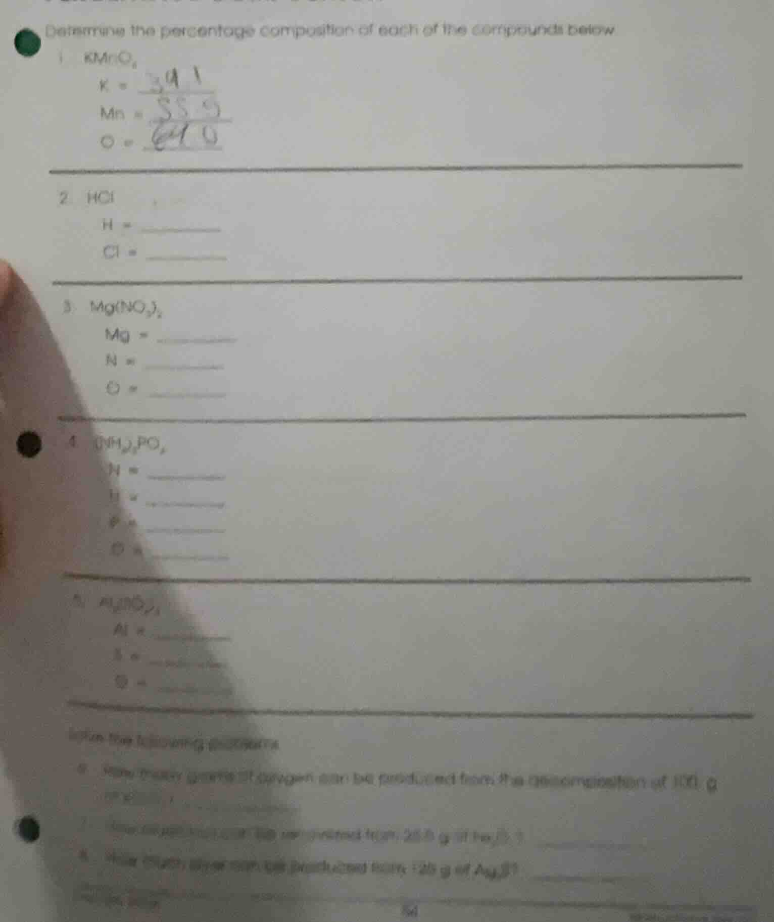 determine the percentage composition of each of the compounds below 1. …