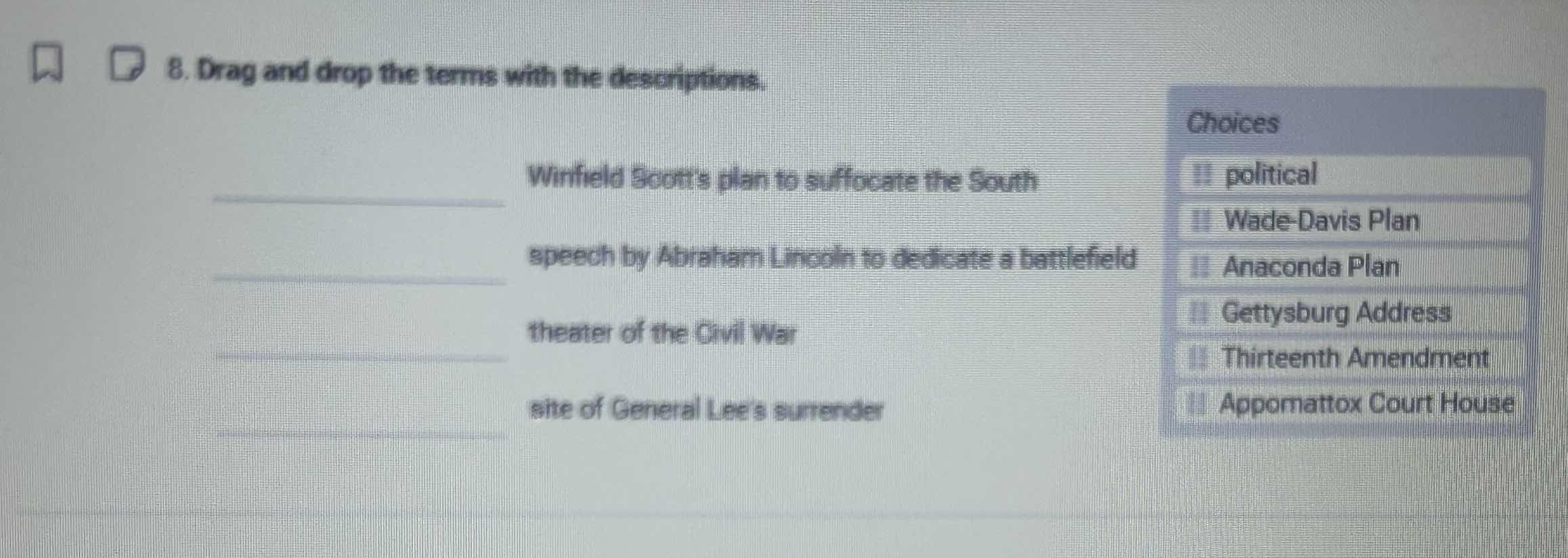 8. drag and drop the terms with the descriptions. winfield scotts plan …