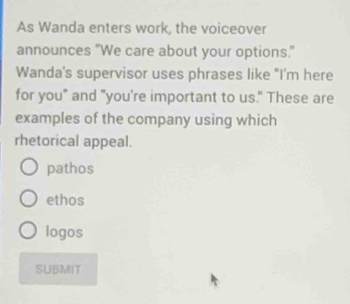 as wanda enters work, the voiceover announces \we care about your optio…