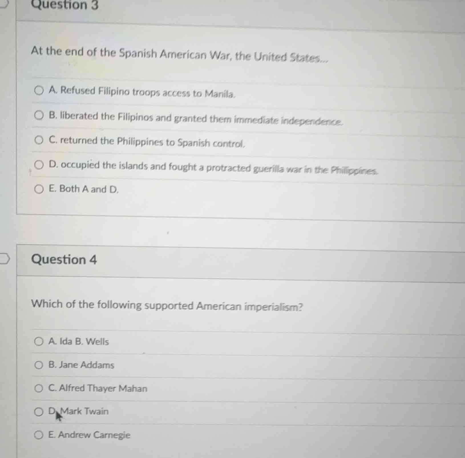 question 3 at the end of the spanish american war, the united states...…