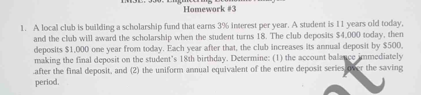 homework #3 1. a local club is building a scholarship fund that earns 3…