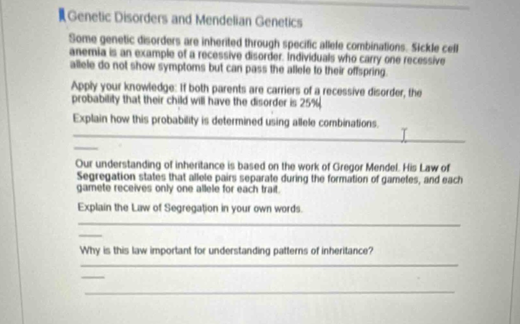 genetic disorders and mendelian genetics some genetic disorders are inh…