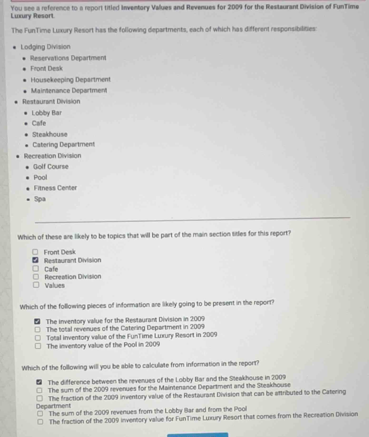 you see a reference to a report titled inventory values and revenues fo…