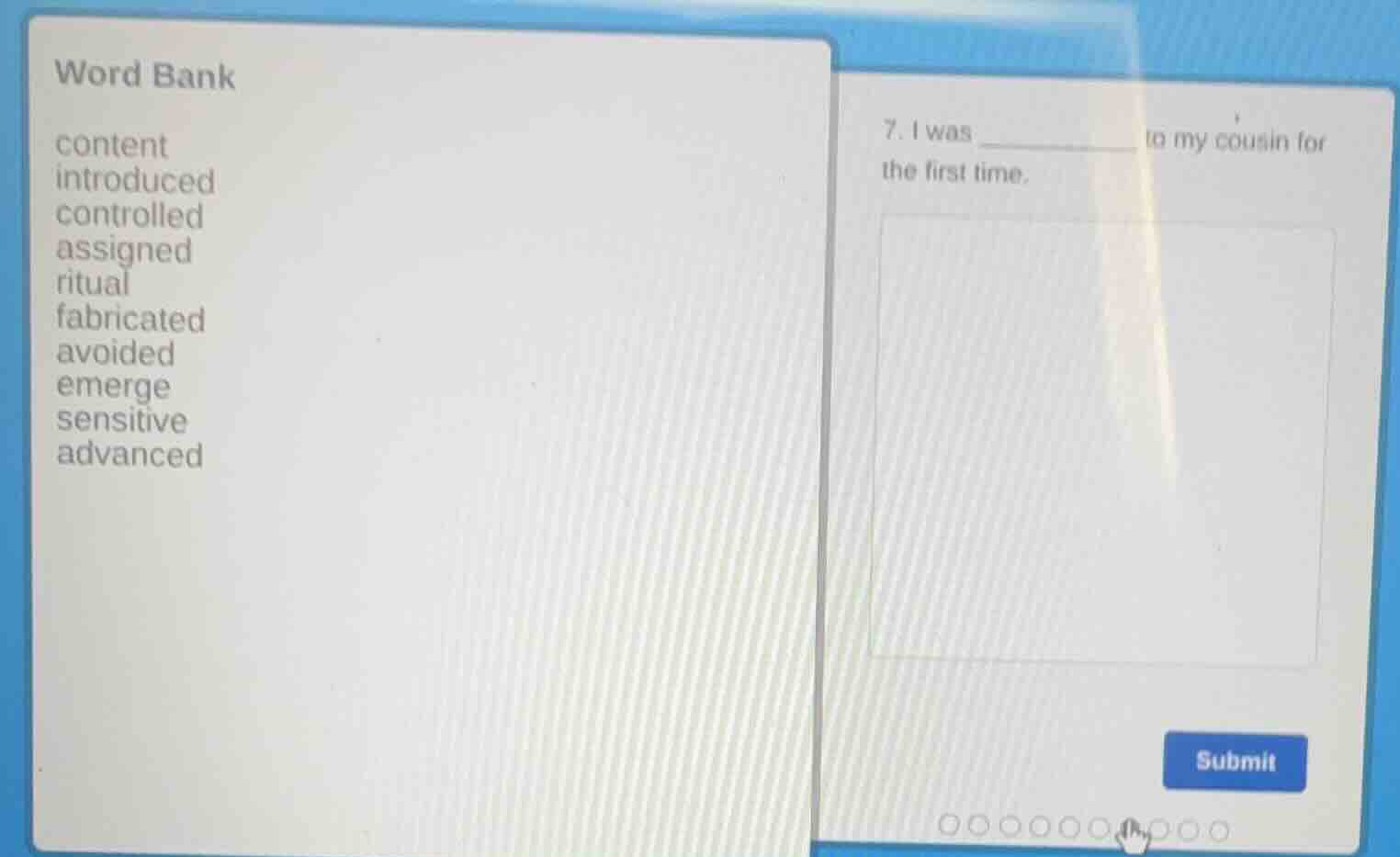word bank content introduced controlled assigned ritual fabricated avoi…