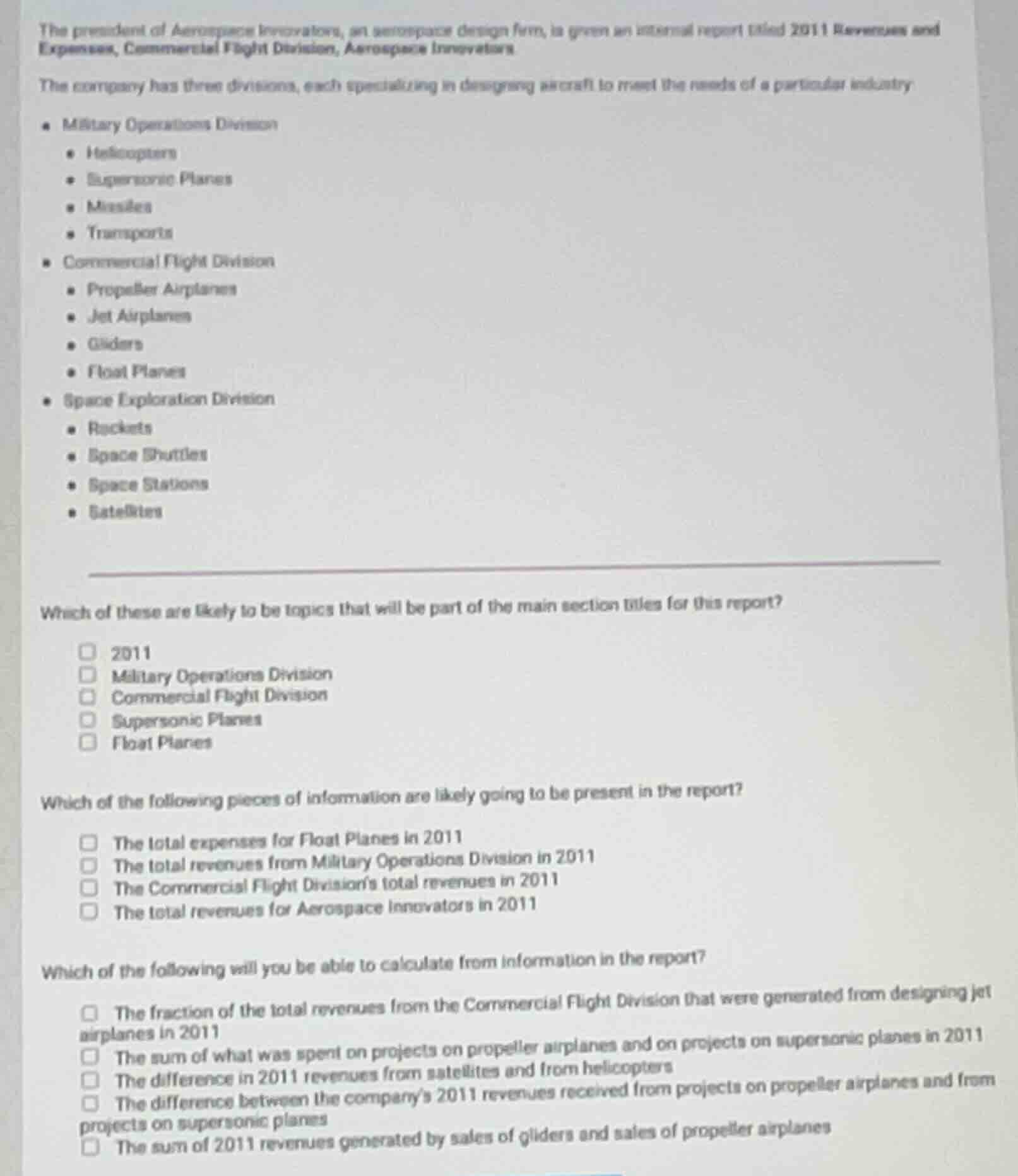 the president of aerospace innovators, an aerospace design firm, is giv…