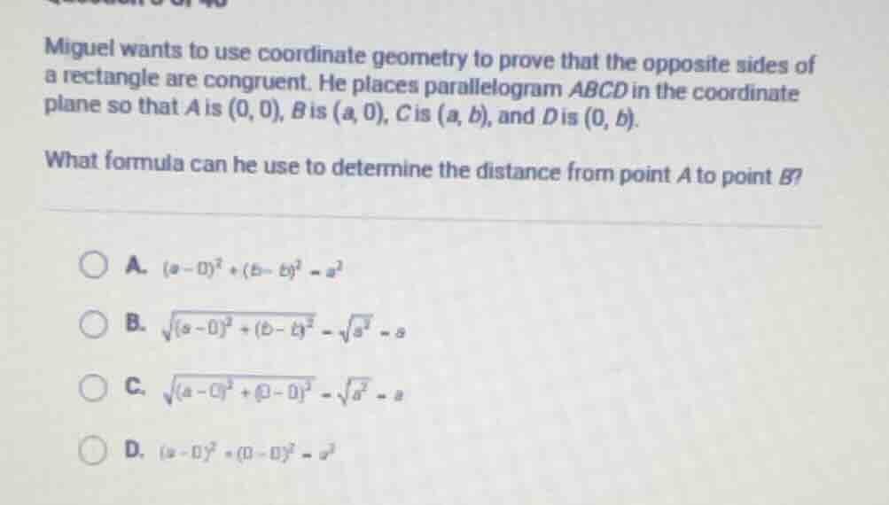 miguel wants to use coordinate geometry to prove that the opposite side…