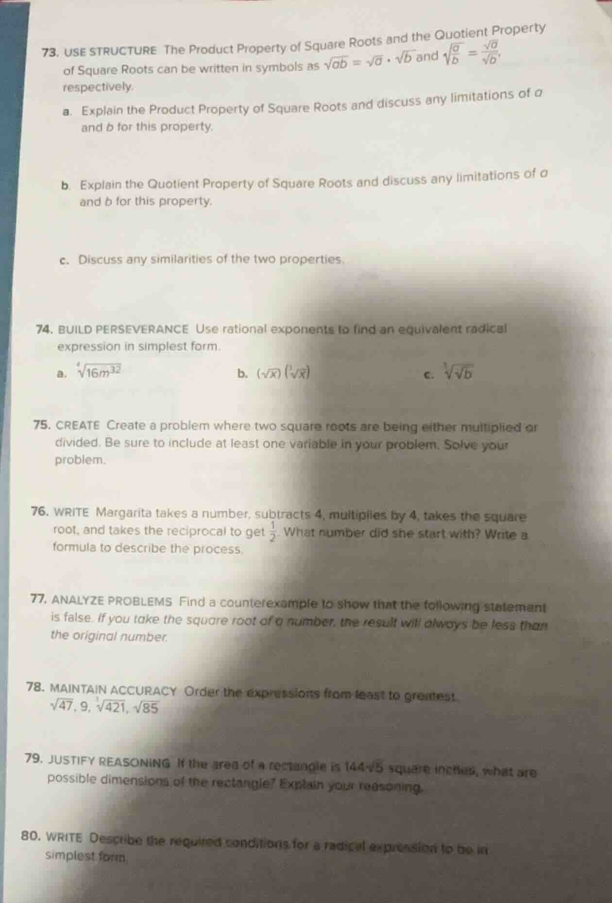 73. use structure the product property of square roots and the quotient…