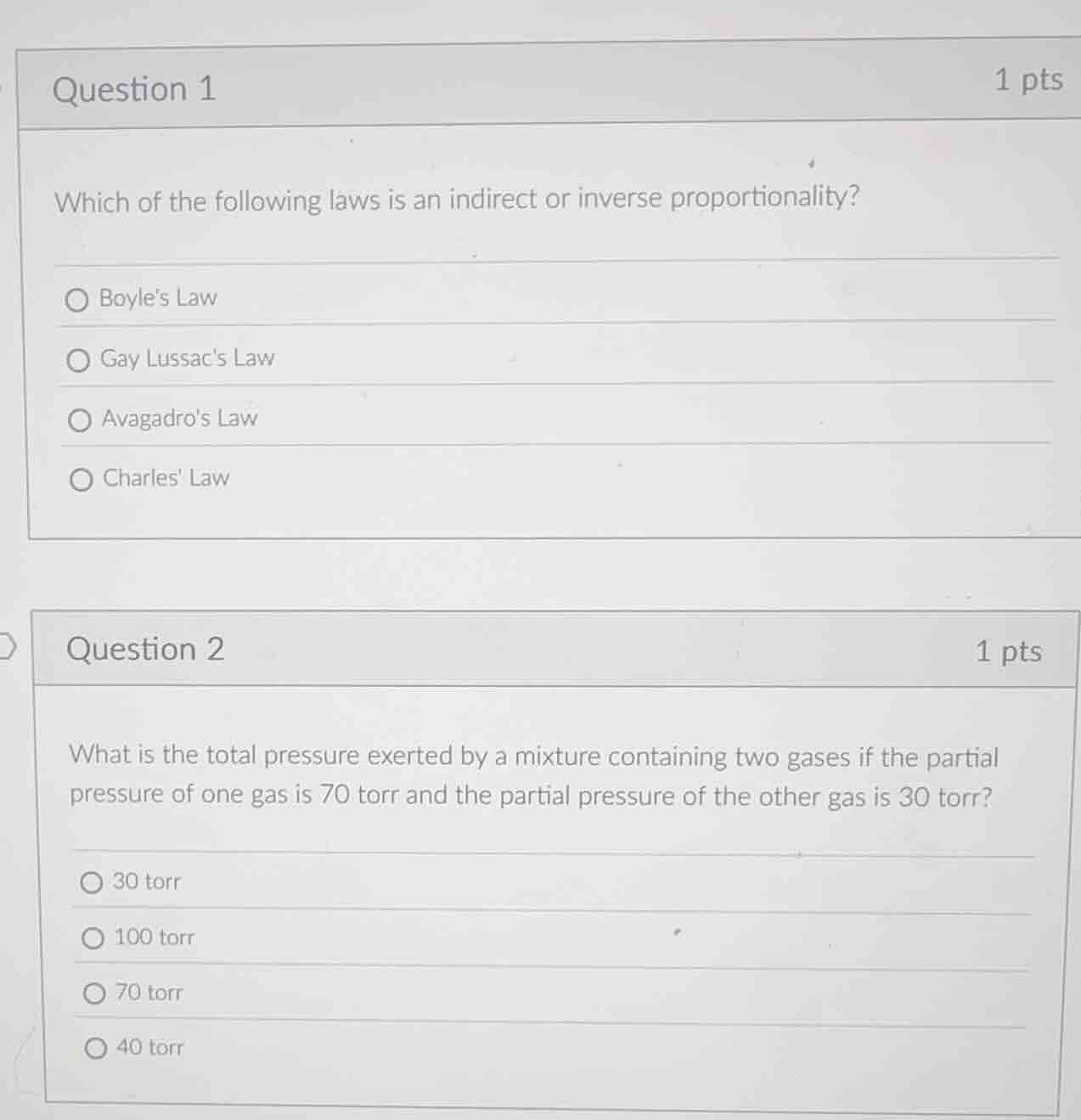 question 1 1 pts which of the following laws is an indirect or inverse …