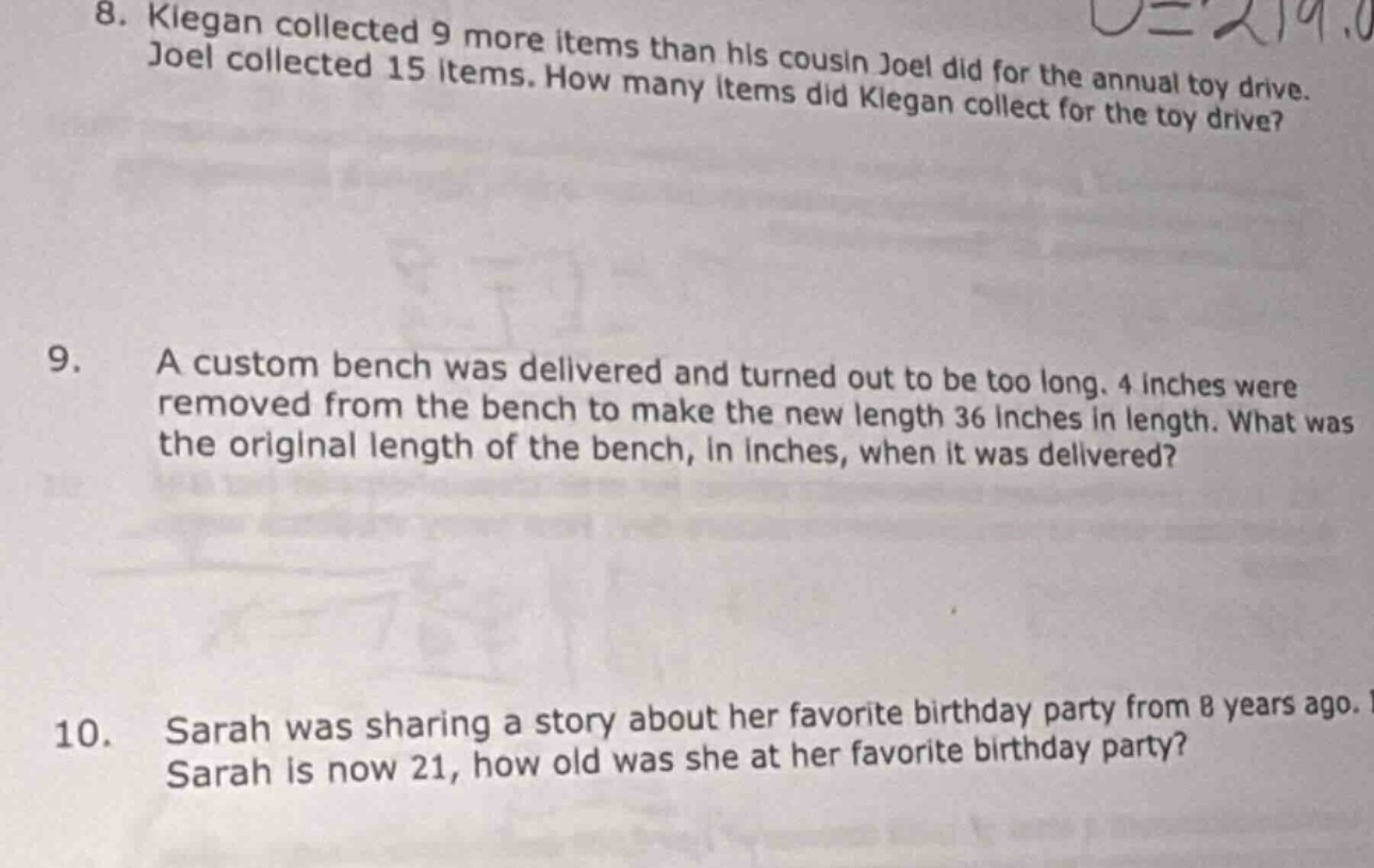 8. kiegan collected 9 more items than his cousin joel did for the annua…