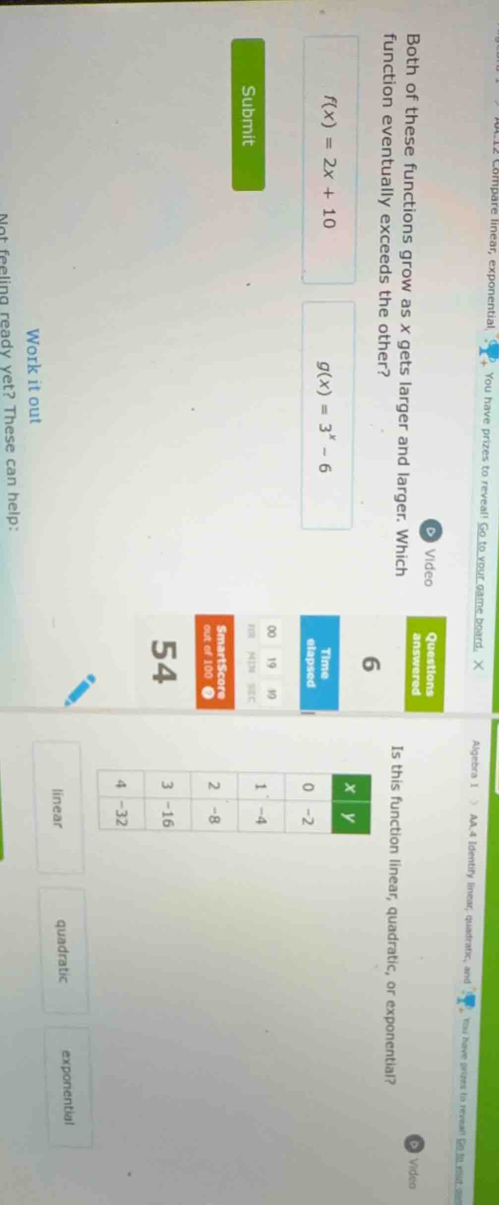 1. both of these functions grow as x gets larger and larger. which func…