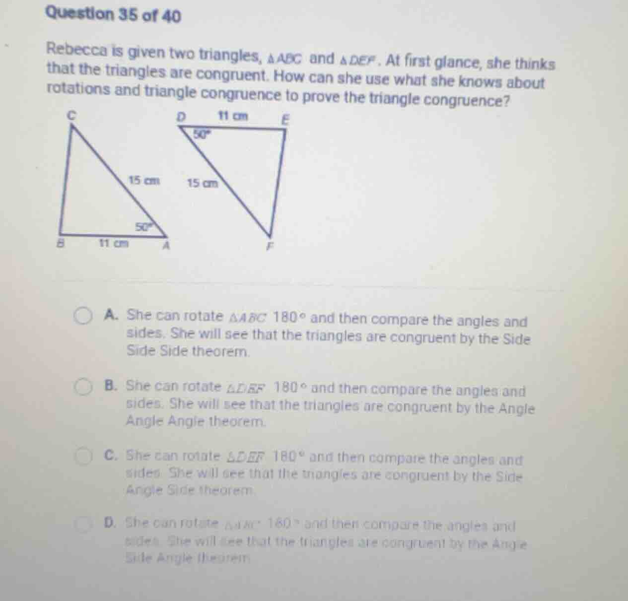 question 35 of 40 rebecca is given two triangles, $\triangle abc$ and $…