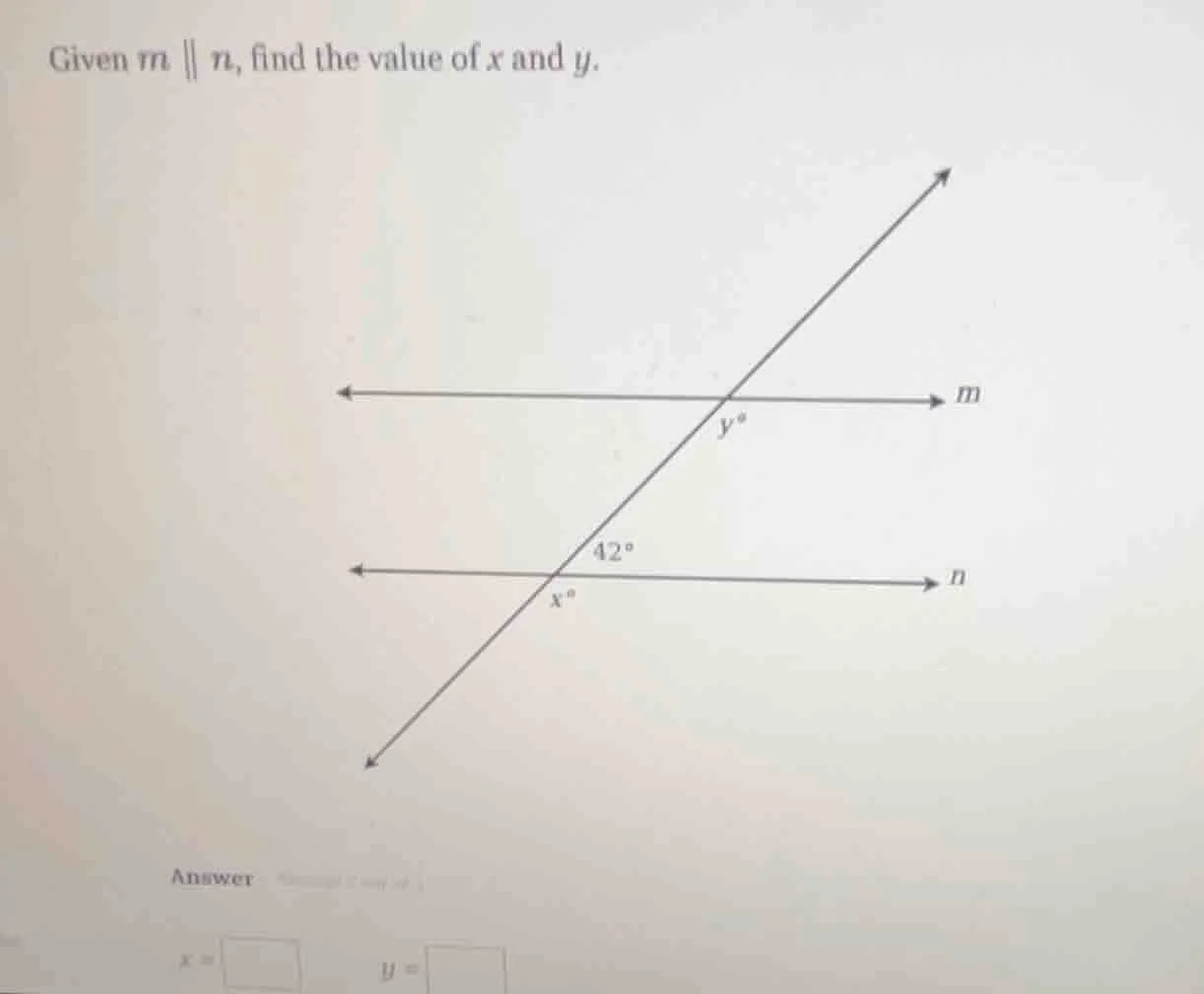 given $m \\parallel n$, find the value of $x$ and $y$. answer $x = \\sq…
