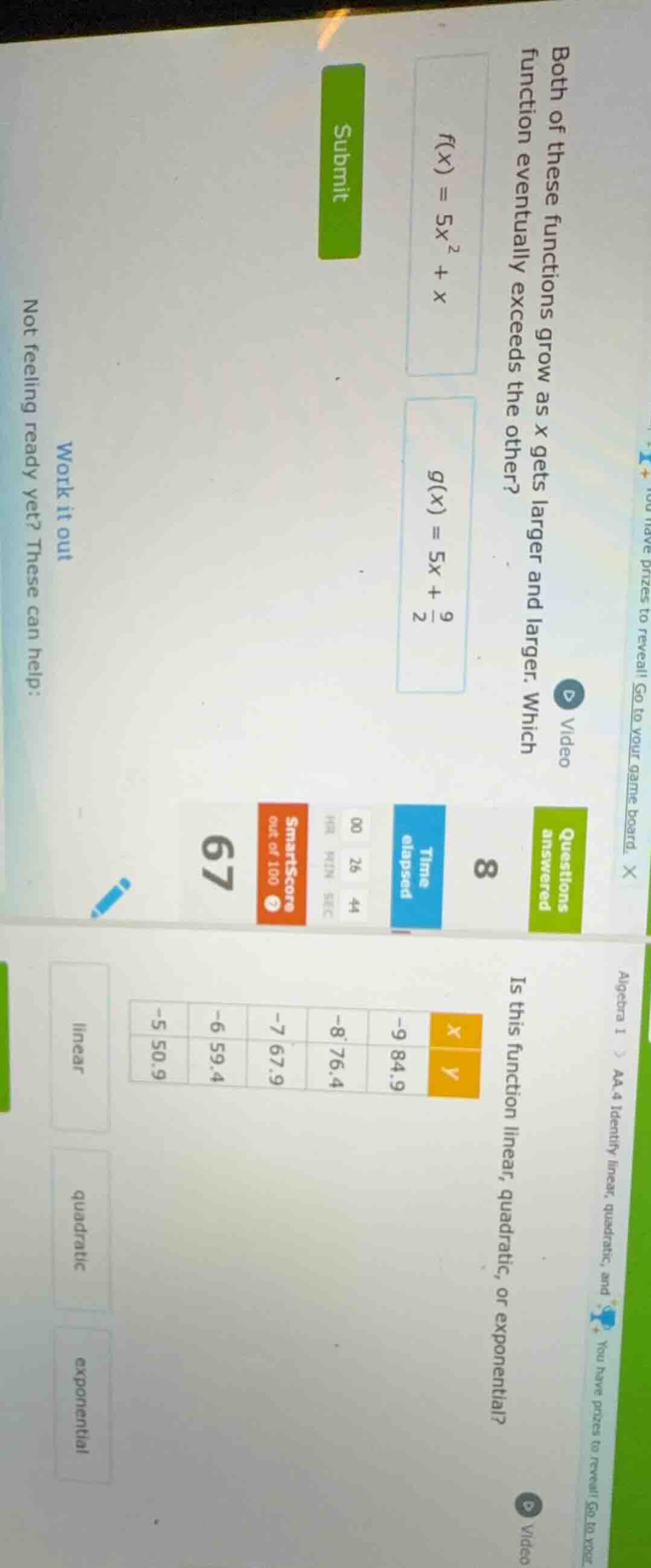 1. both of these functions grow as x gets larger and larger. which func…