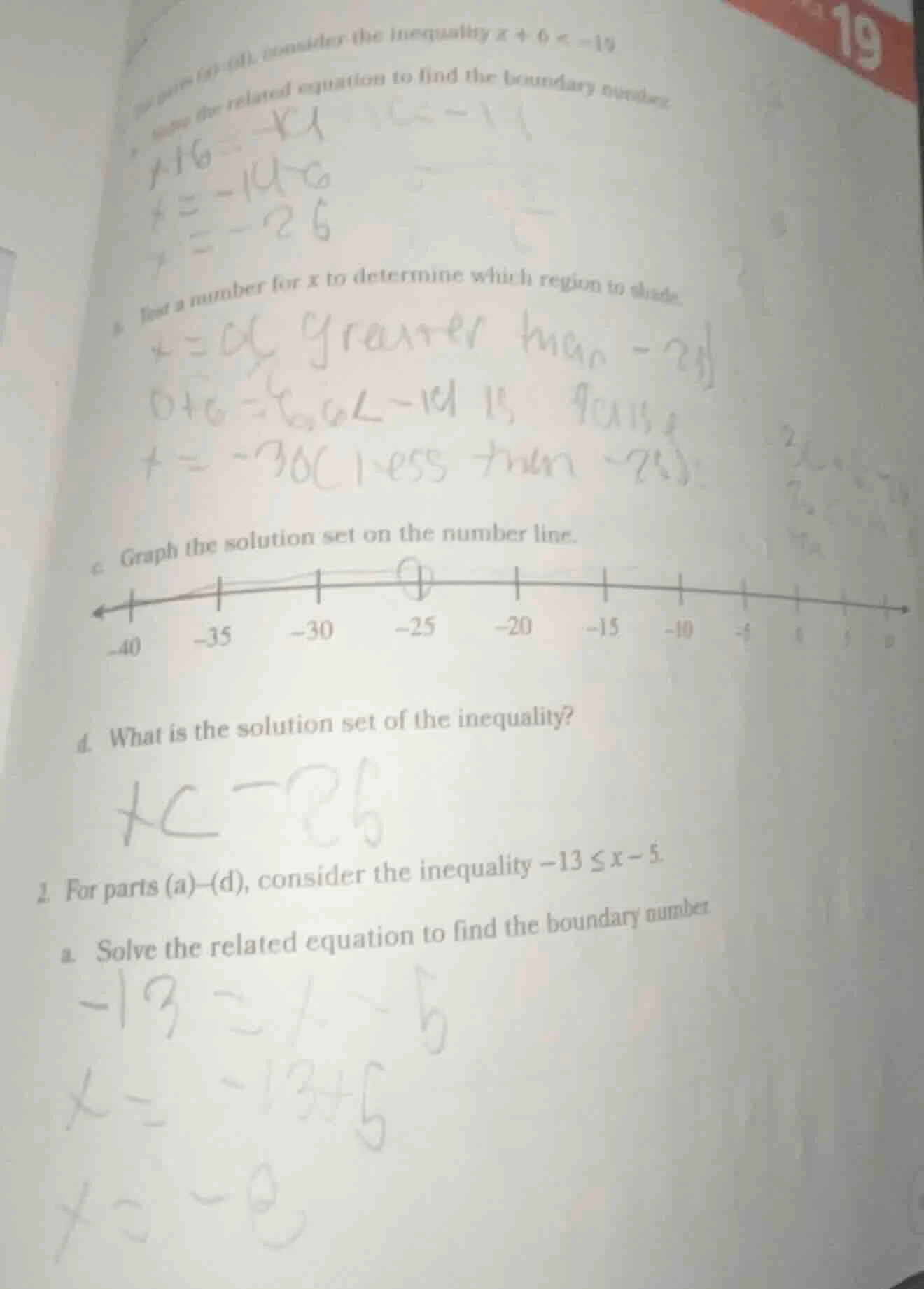 1. (a)-(d), consider the inequality $x + 6 < -19$ a. solve the related …