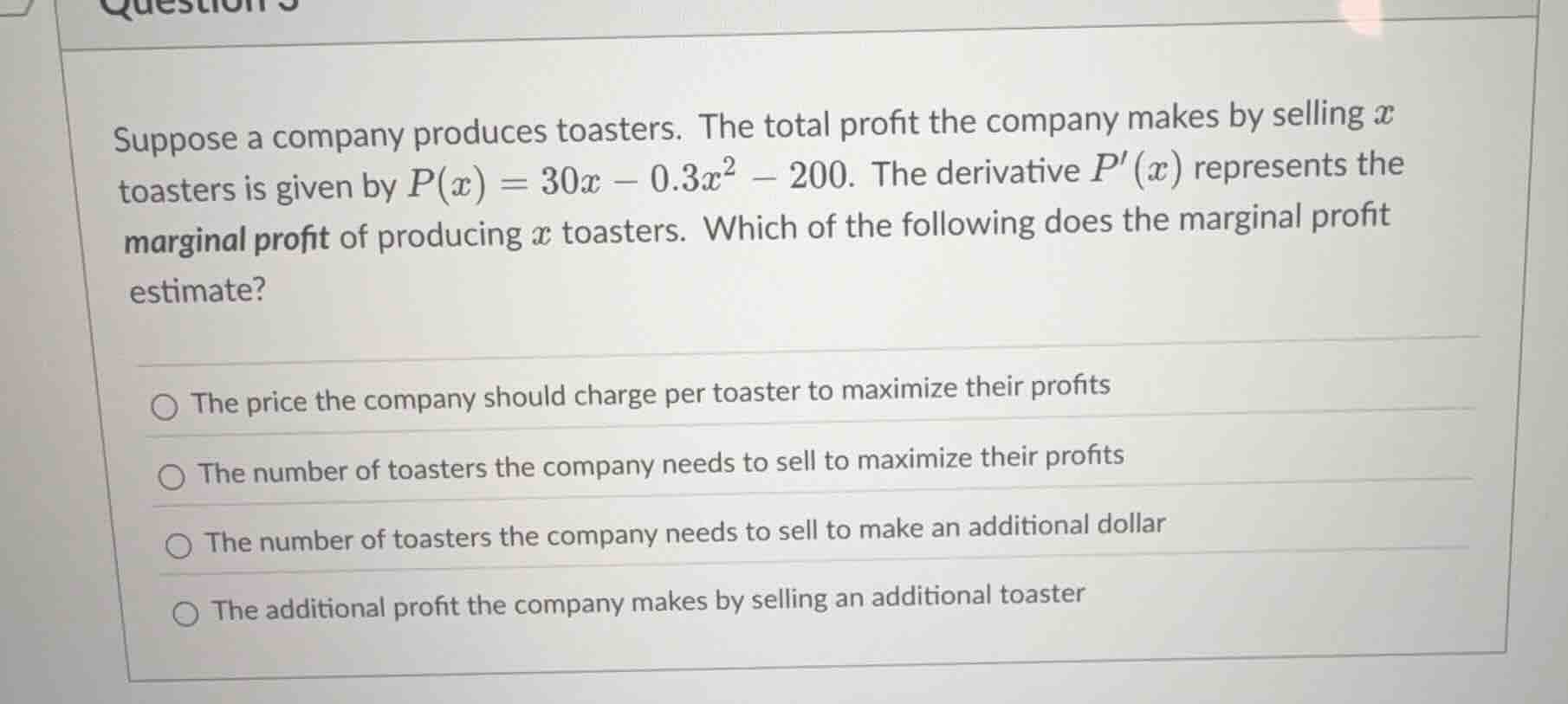 suppose a company produces toasters. the total profit the company makes…