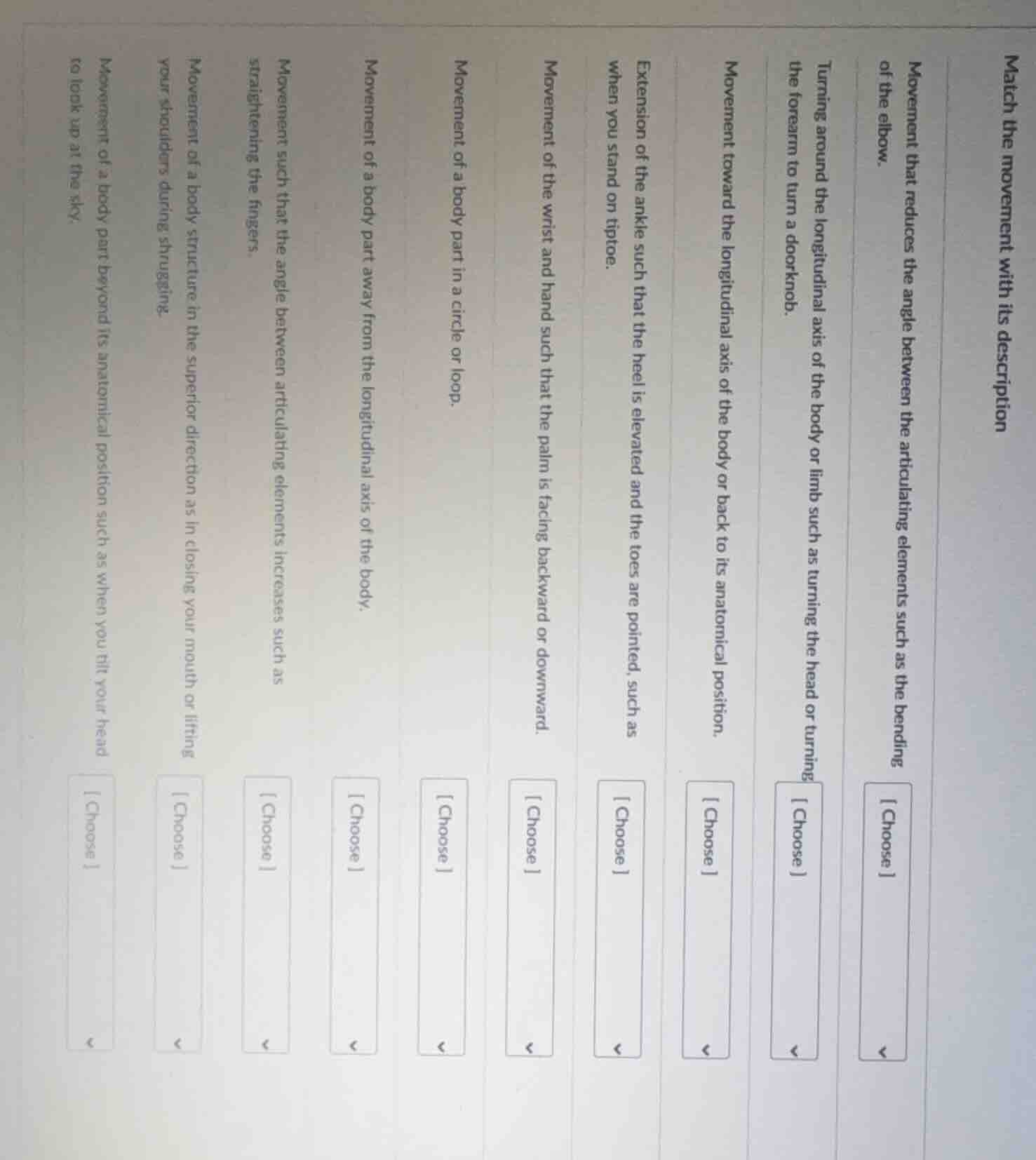 match the movement with its descriptionmovement that reduces the angle …
