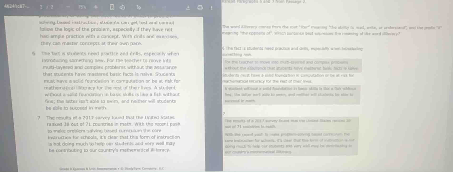 reread paragraphs 6 and 7 from passage 2. the word illiteracy comes fro…