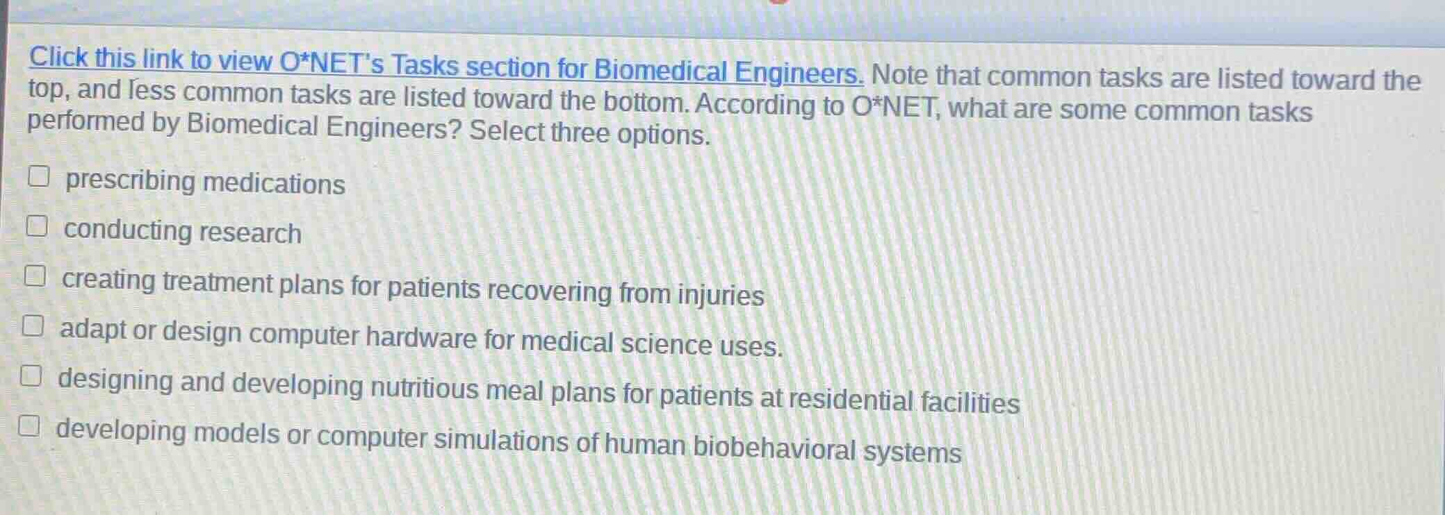 click this link to view o*nets tasks section for biomedical engineers. …