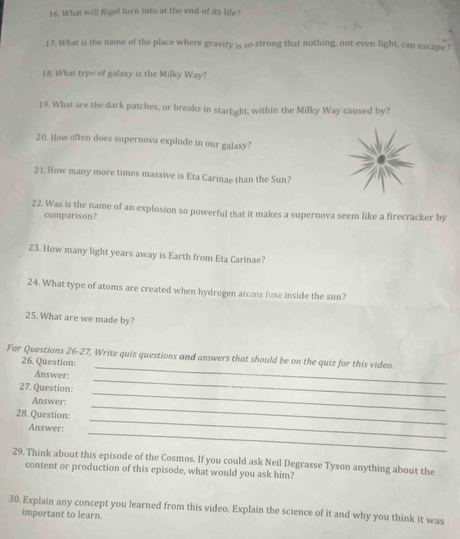 16. what will rigel turn into at the end of its life?17. what is the na…