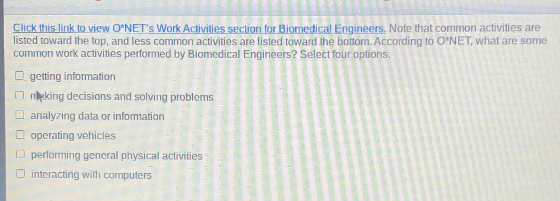 click this link to view o*nets work activities section for biomedical e…