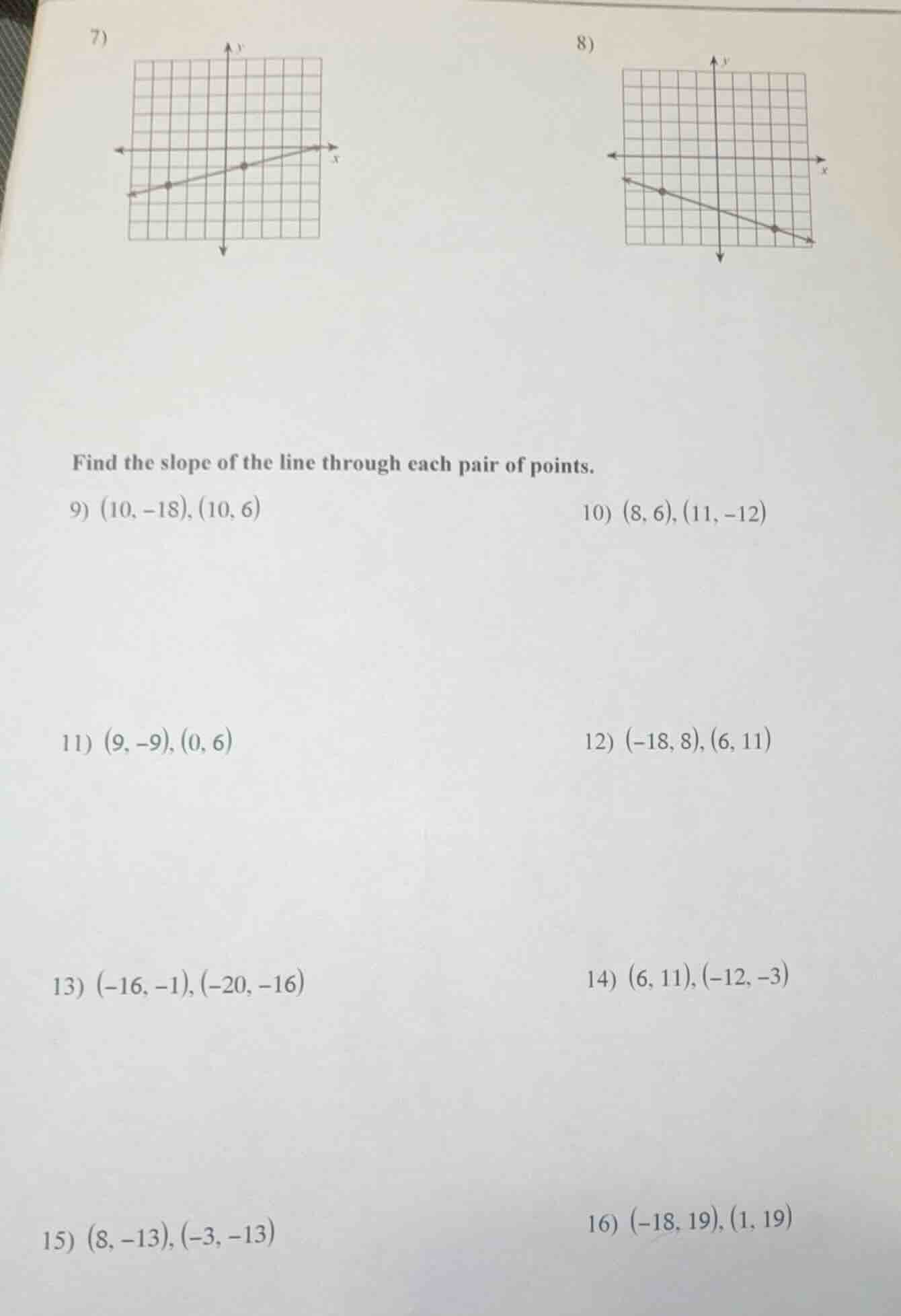 7) 8) find the slope of the line through each pair of points. 9) $(10, …