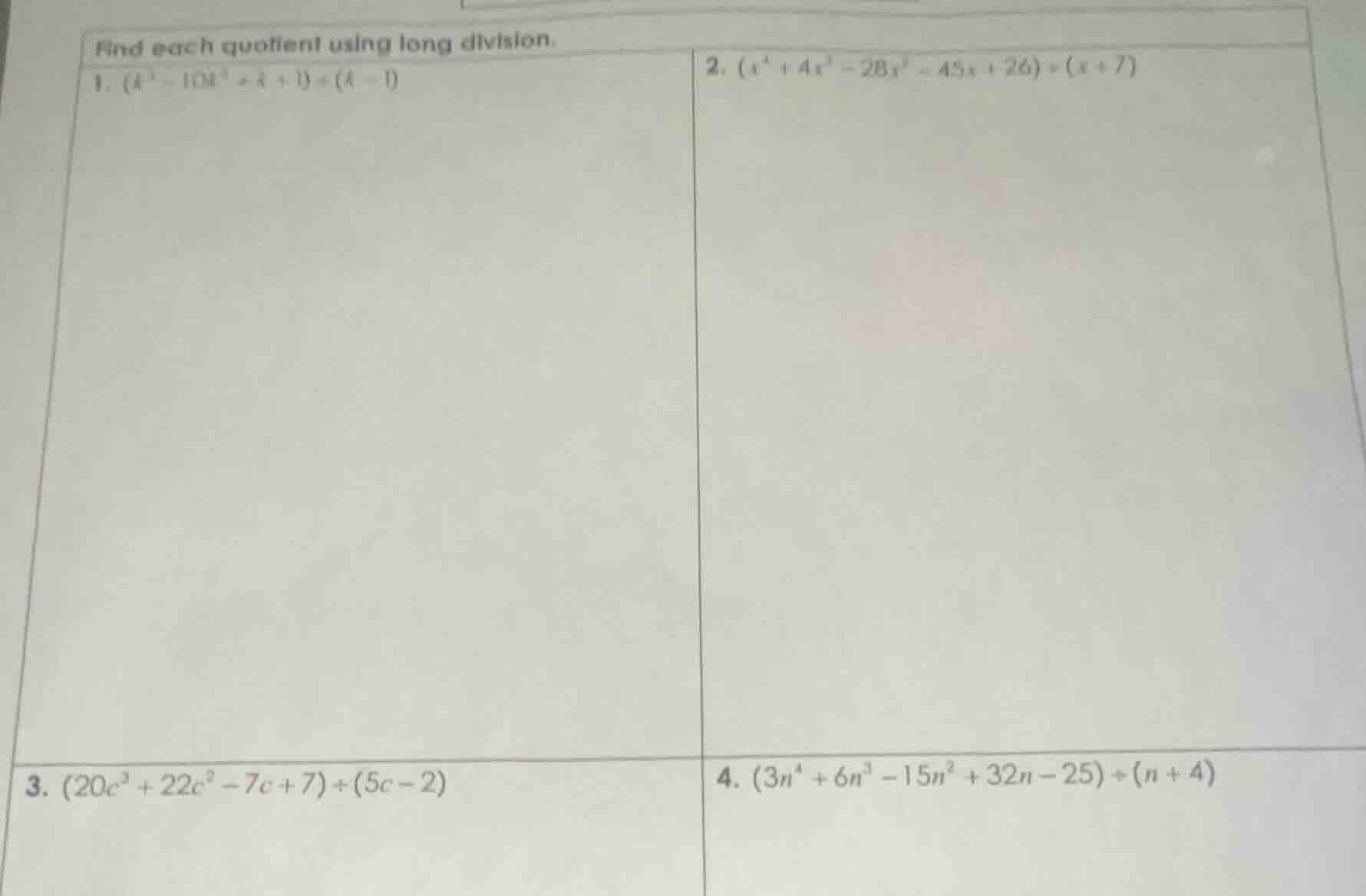 find each quotient using long division. 1. $(k^3 - 10k^2 + k + 1)\\div(…