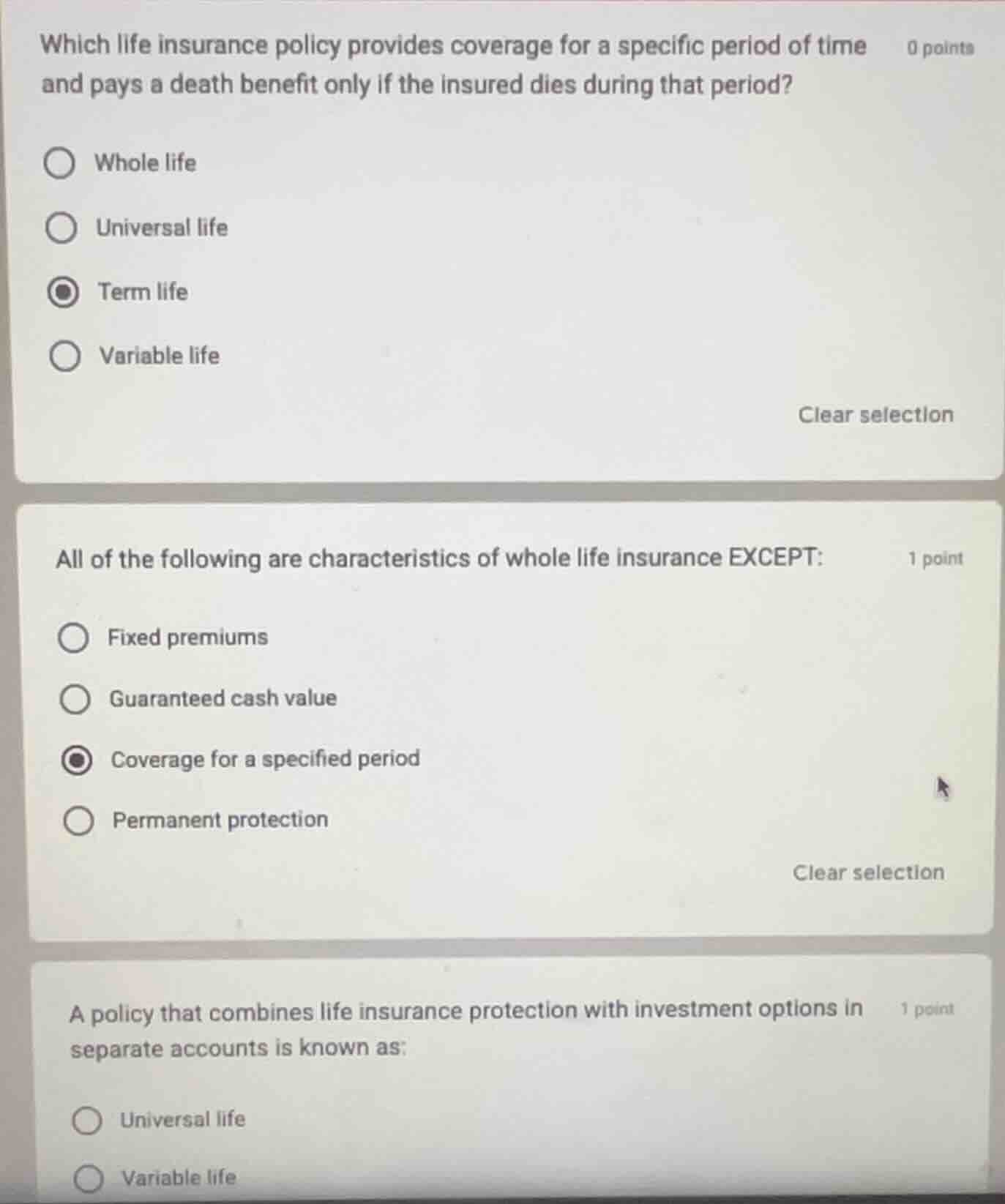 0 points which life insurance policy provides coverage for a specific p…