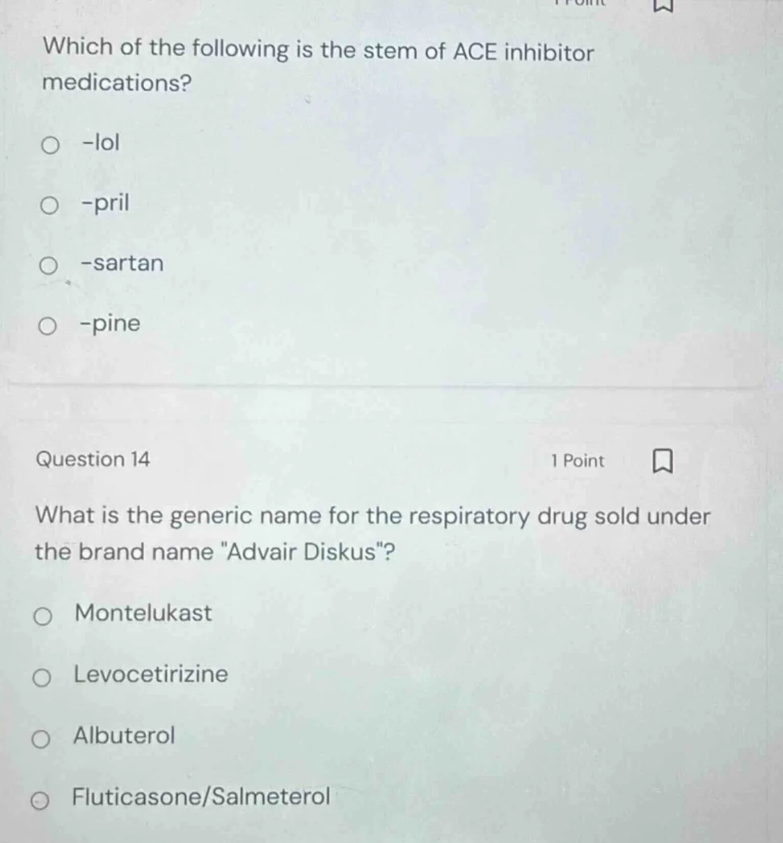 which of the following is the stem of ace inhibitor medications? ○ -lol…