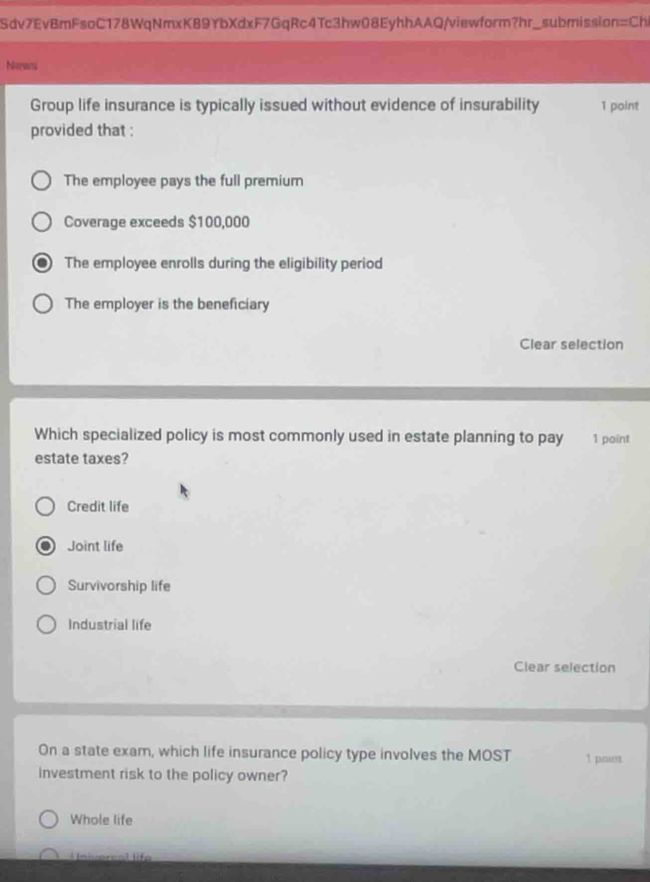 1 point group life insurance is typically issued without evidence of in…