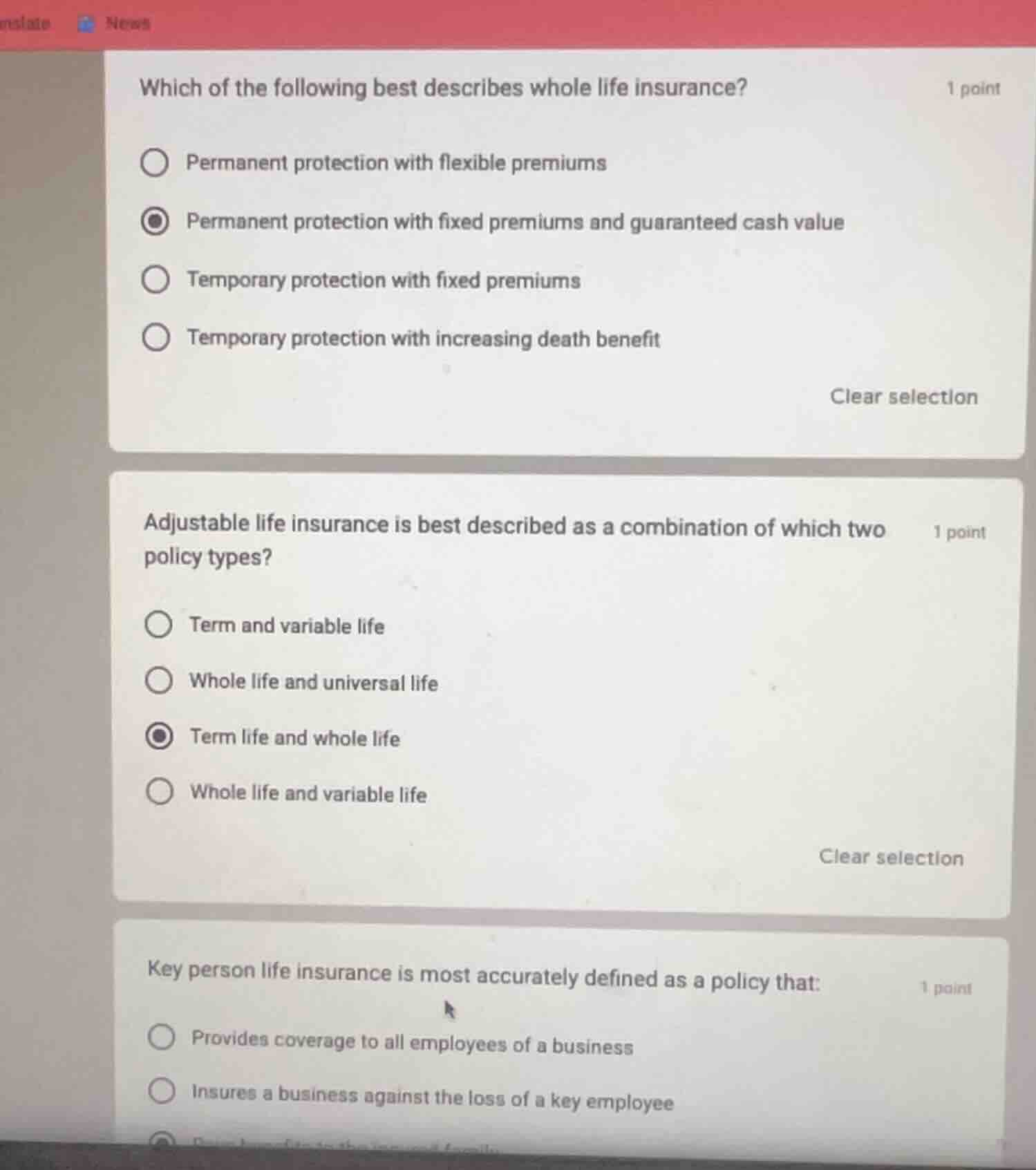 which of the following best describes whole life insurance? 1 point per…