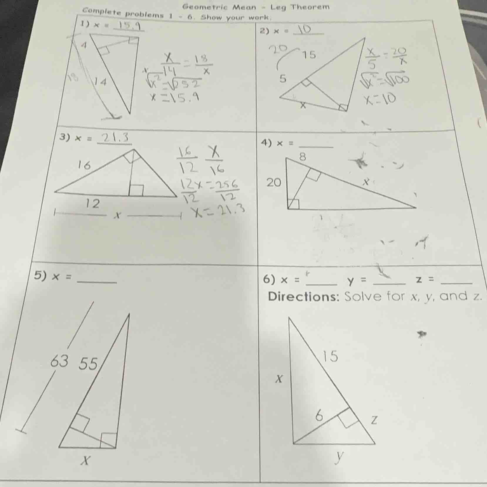 geometric mean - leg theorem complete problems 1 - 6. show your work: 1…