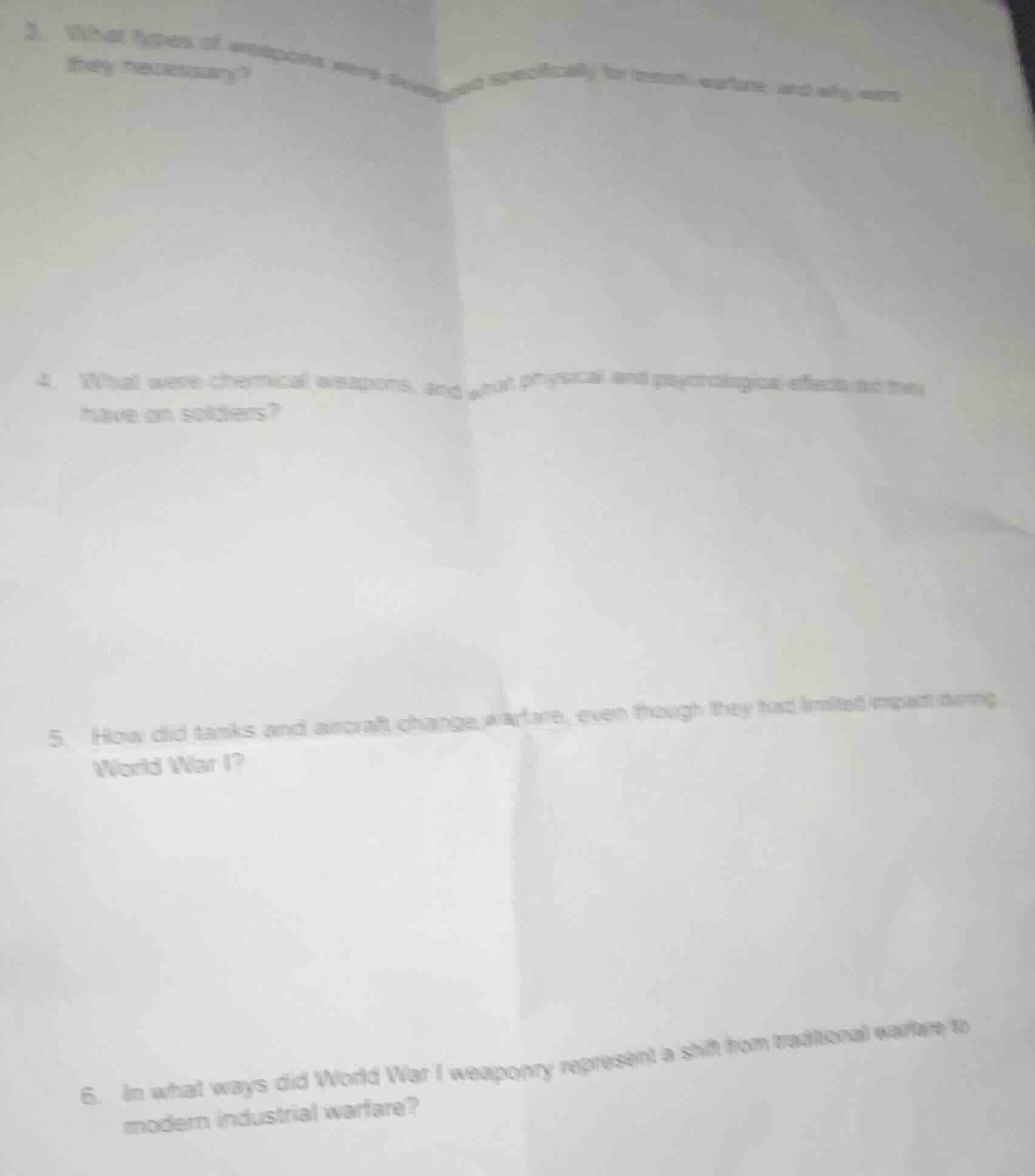 3. what types of weapons were developed specifically for trench warfare…