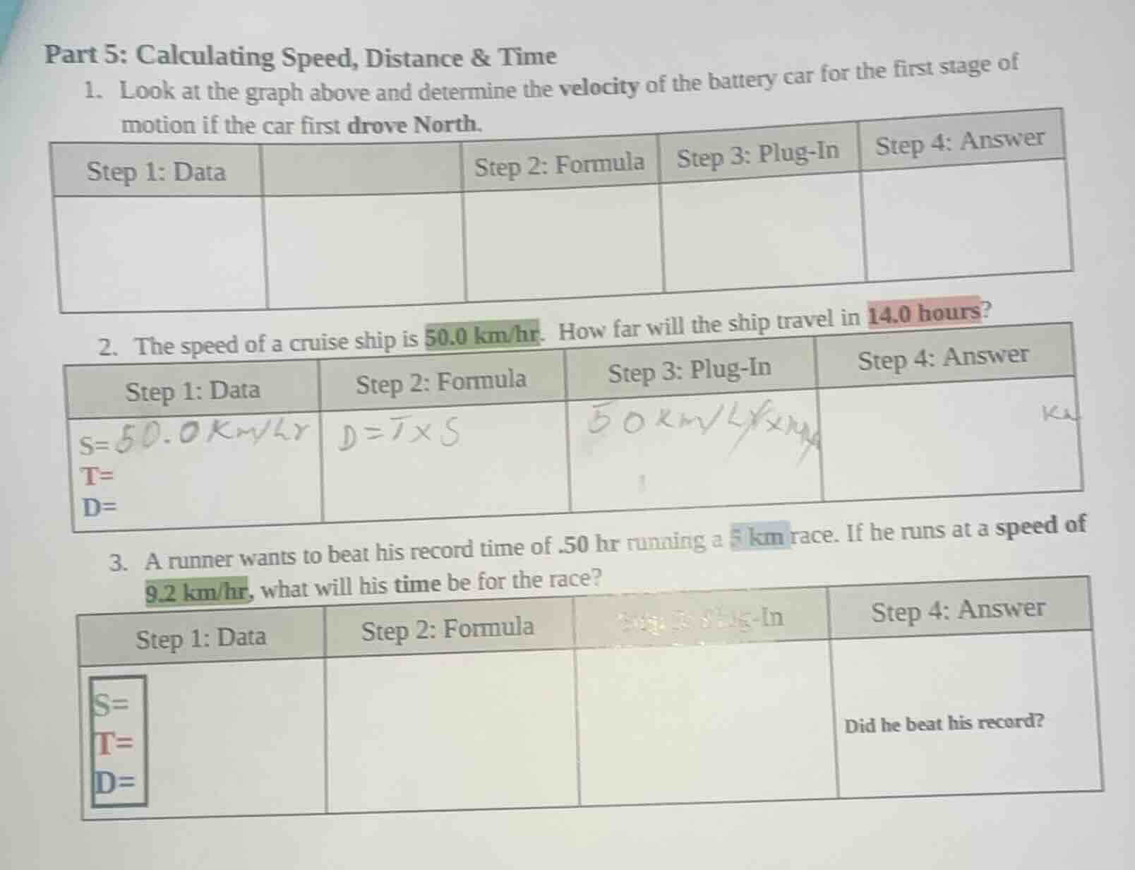 part 5: calculating speed, distance & time 1. look at the graph above a…