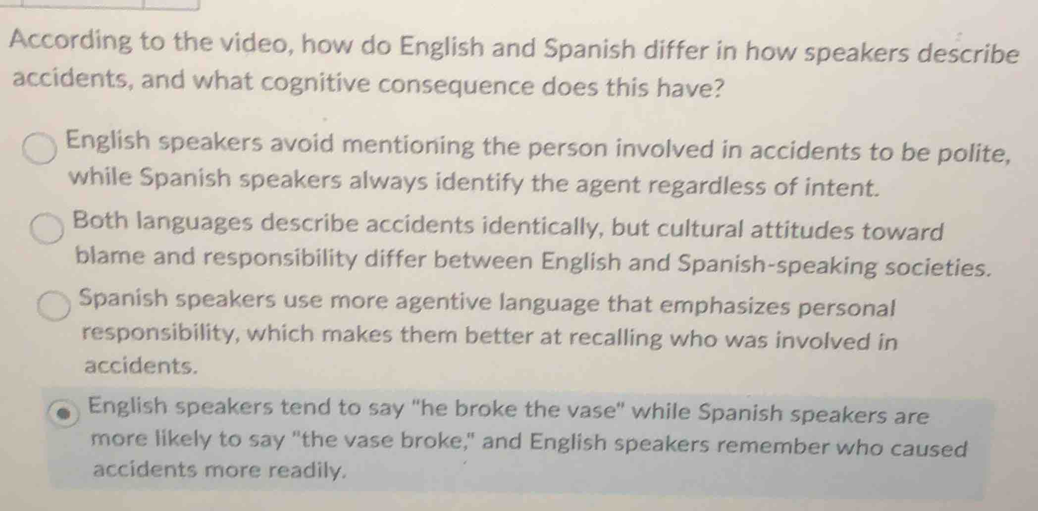 according to the video, how do english and spanish differ in how speake…
