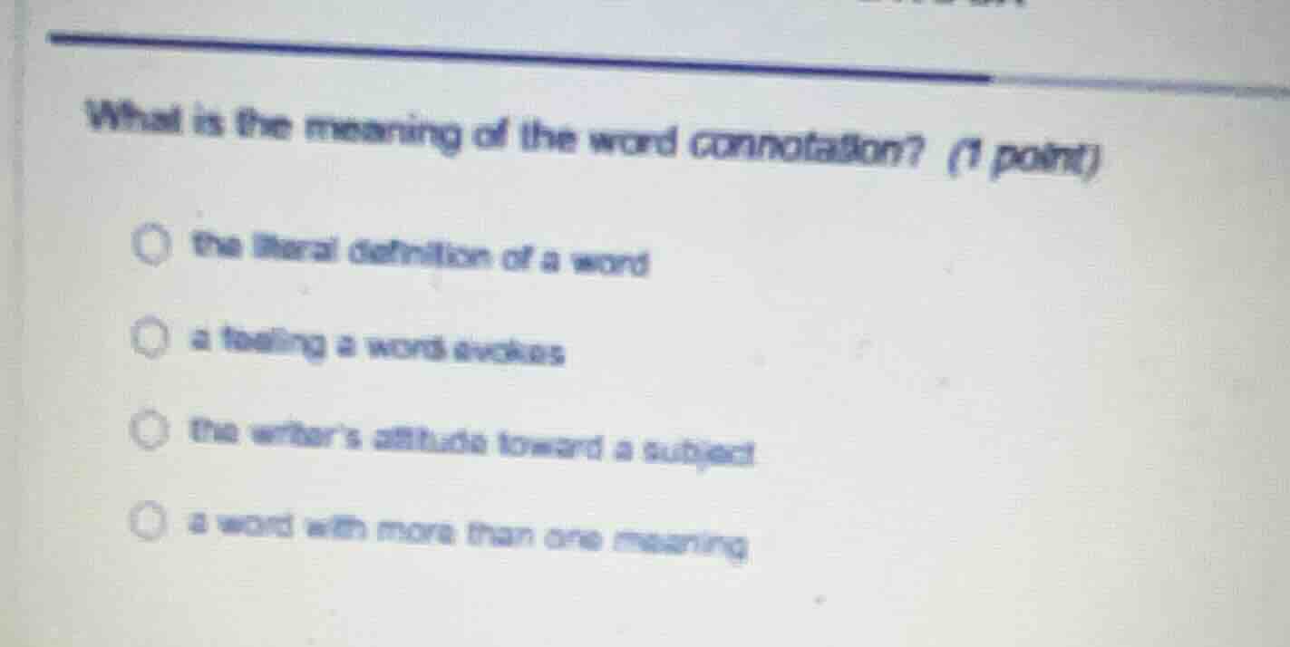 what is the meaning of the word connotation? (1 point)○ the literal def…