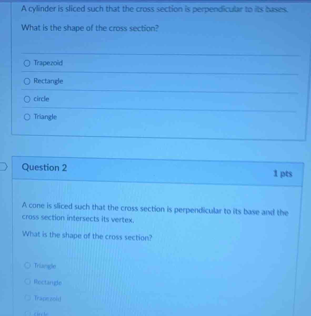 a cylinder is sliced such that the cross section is perpendicular to it…