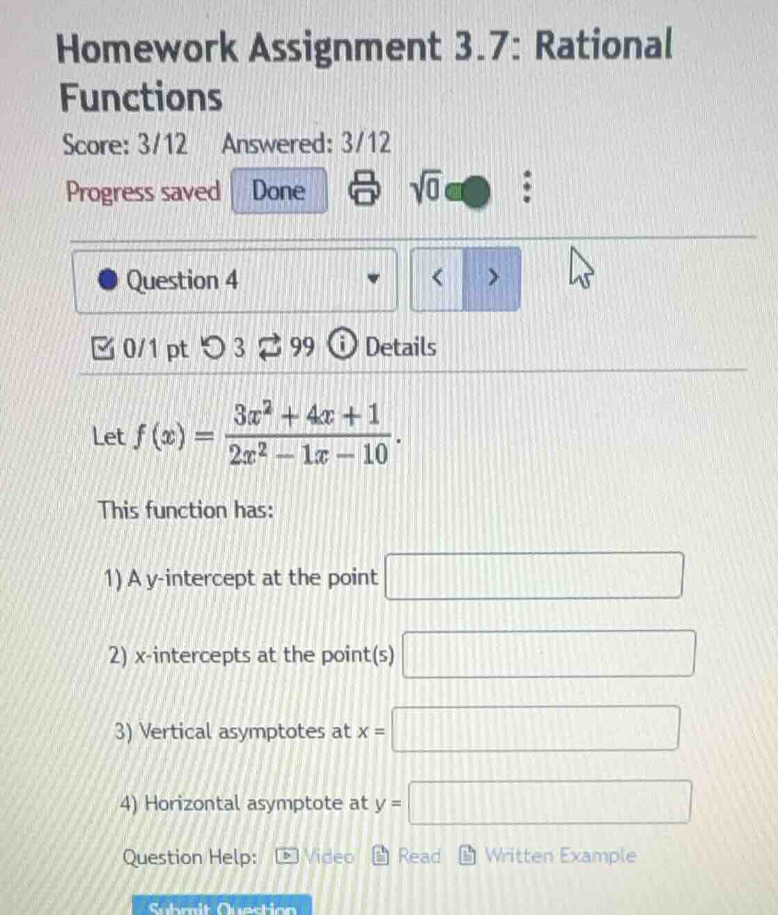 homework assignment 3.7: rational functions score: 3/12 answered: 3/12 …