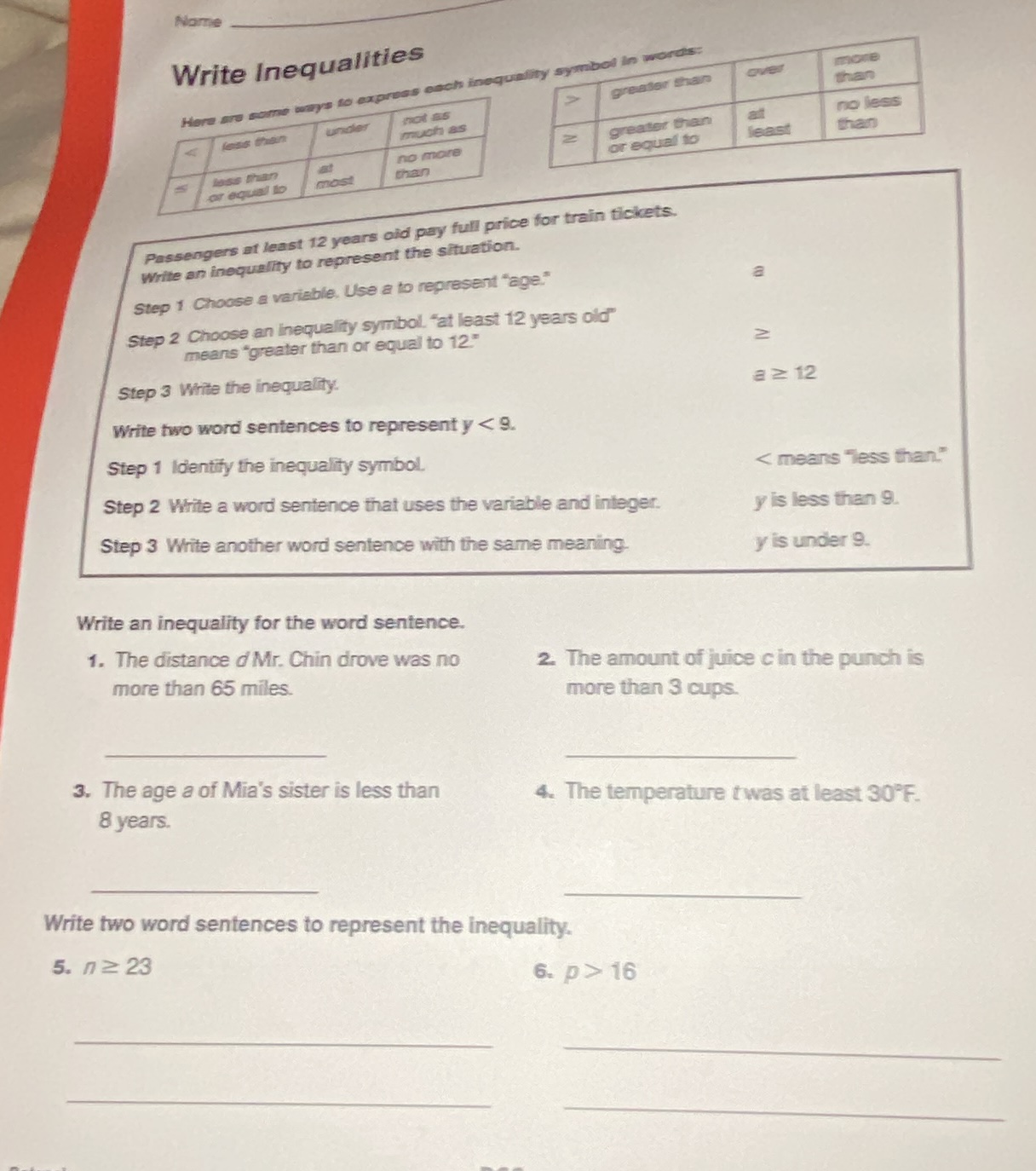 name write inequalities here are some ways to express each inequality s…