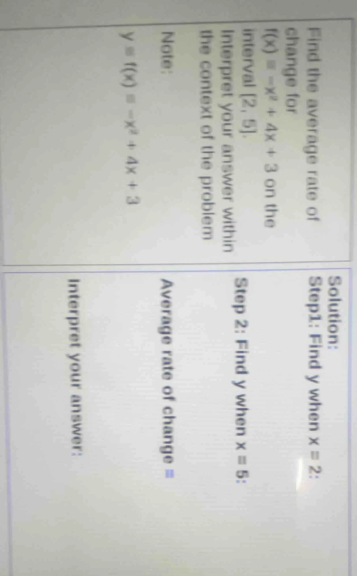 find the average rate of change for $f(x) = -x^2 + 4x + 3$ on the inter…