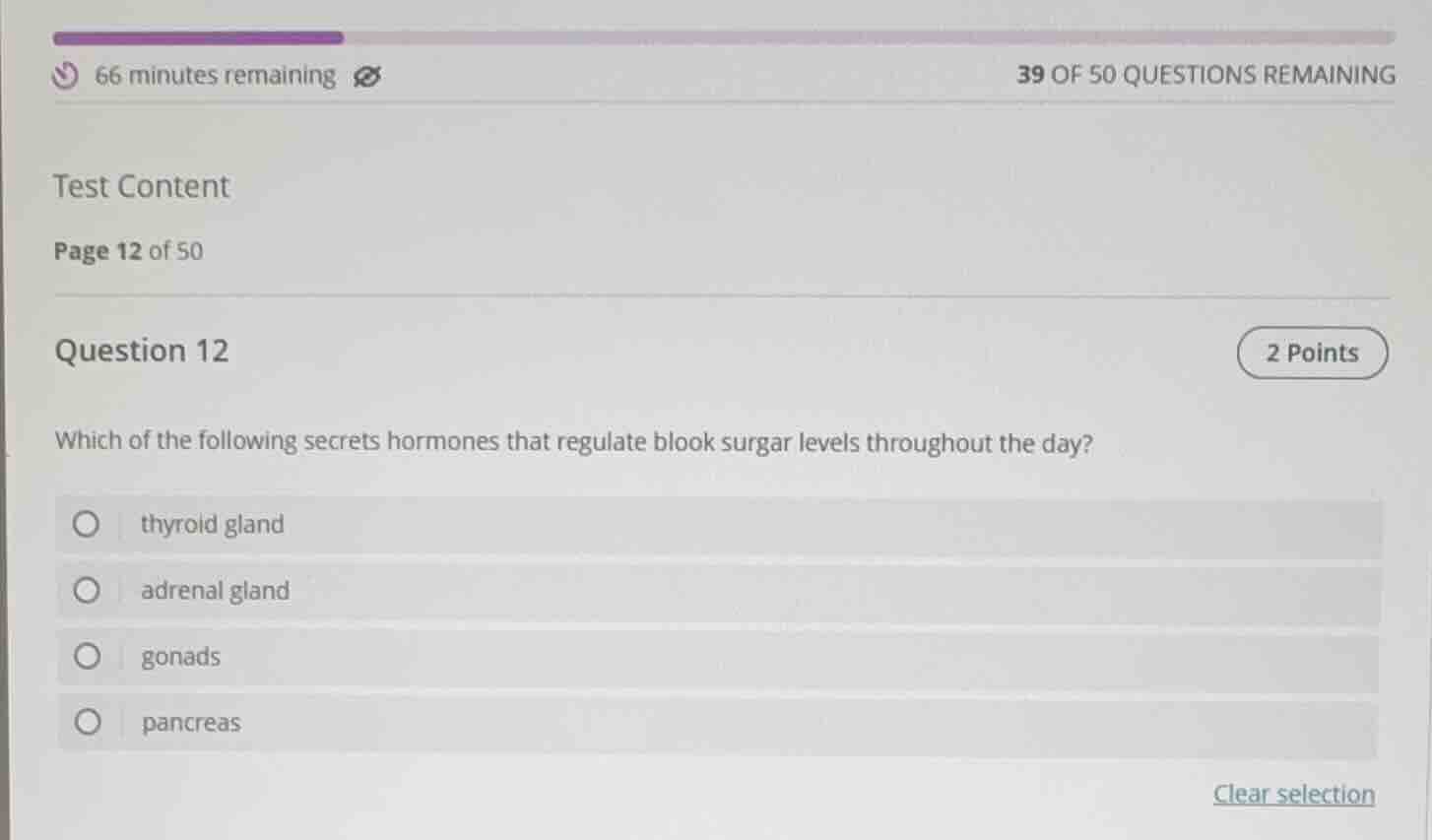 66 minutes remaining39 of 50 questions remainingtest contentpage 12 of …