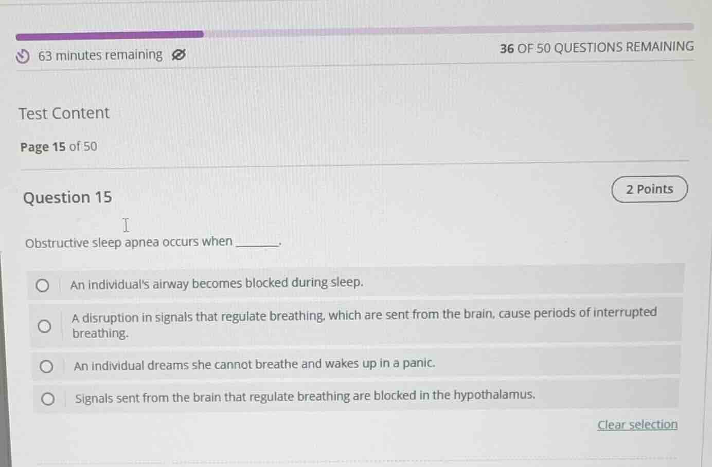 63 minutes remaining36 of 50 questions remainingtest contentpage 15 of …