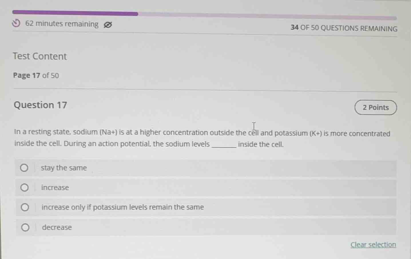 62 minutes remaining34 of 50 questions remainingtest contentpage 17 of …